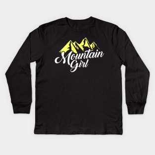 Cute Mountain Girl Hiking Hiker Adventure Nature Kids Long Sleeve T-Shirt